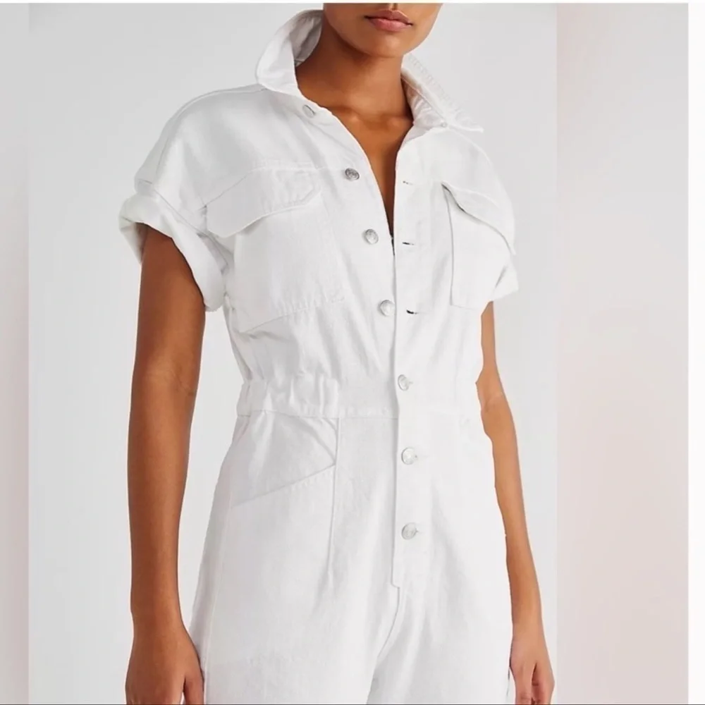 FREE People Marci button through denim jumpsuit in white size XS - Picture 5 of 17